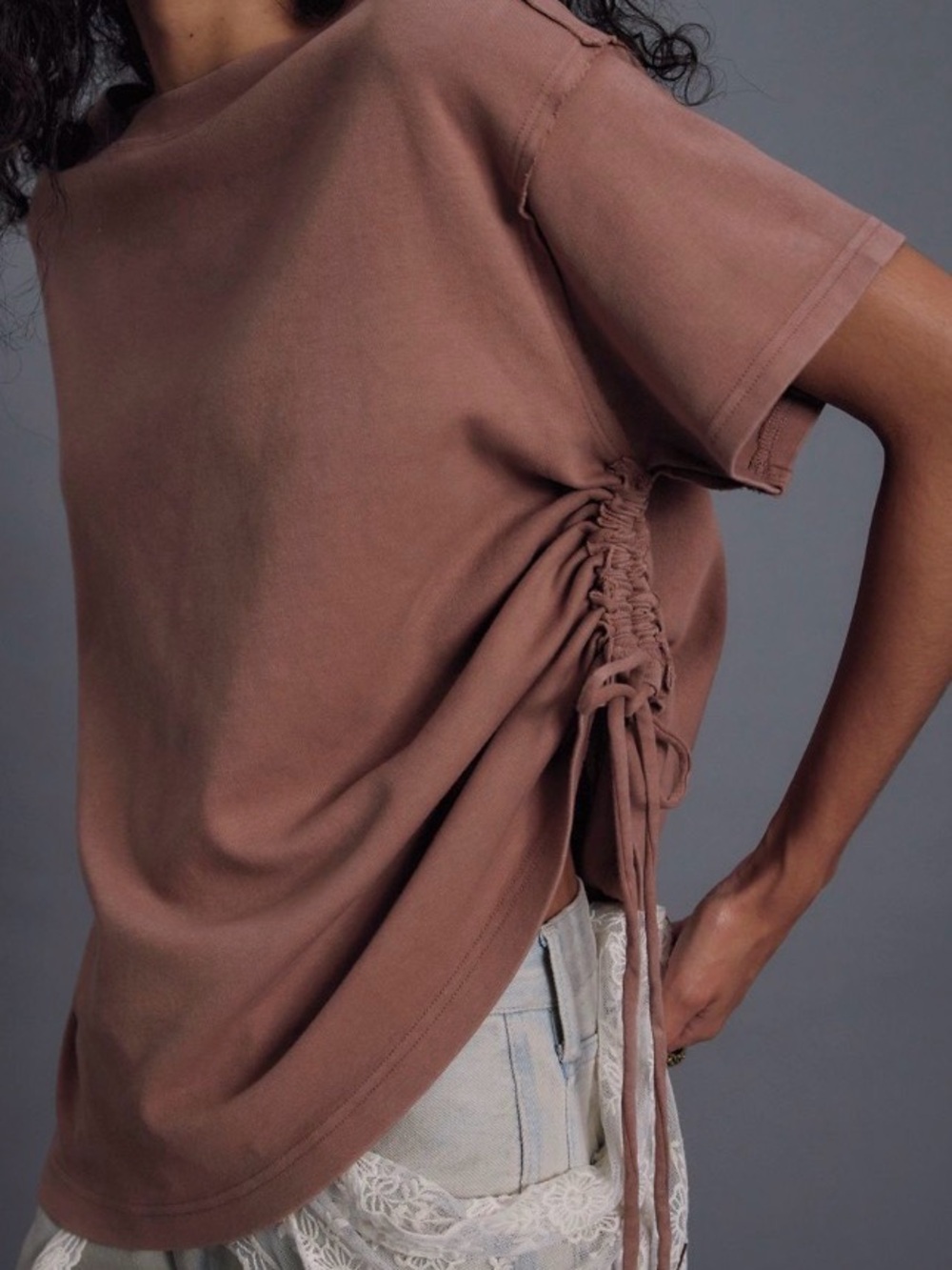 We The Free love sick Short Sleeve Side Cinch Tee in Mauve Brown